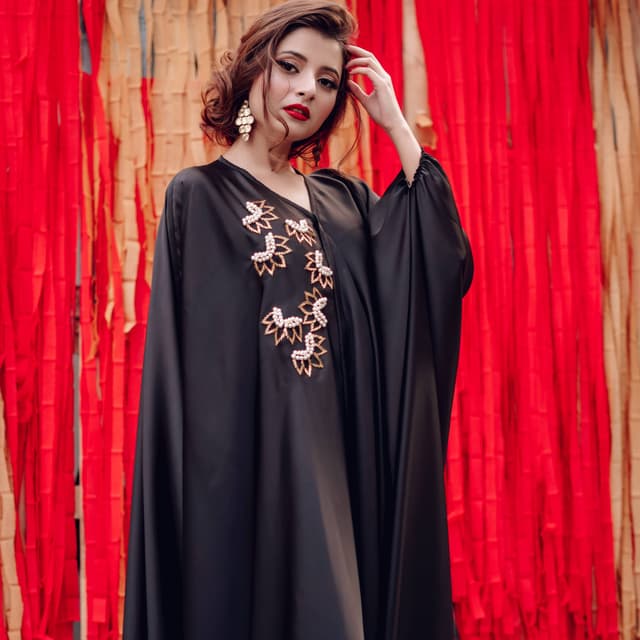 BLK SILK VALENTINE BIASED KAFTAAN (Spe 082)