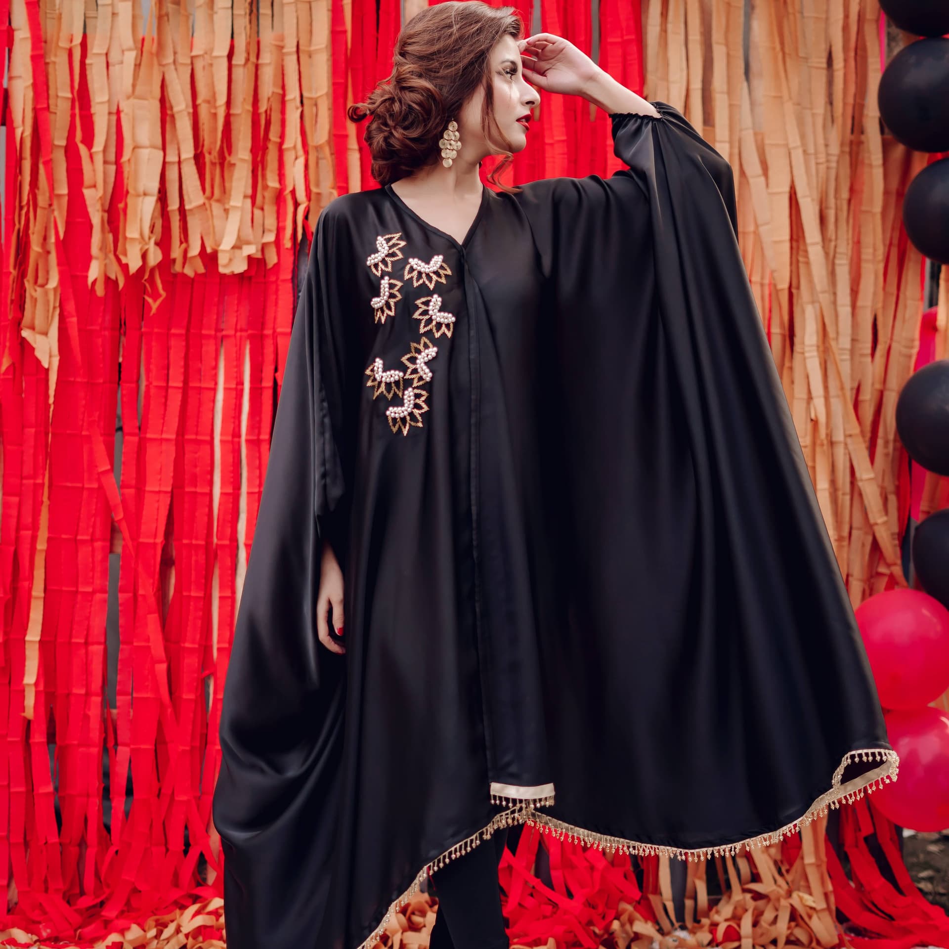 BLK SILK VALENTINE BIASED KAFTAAN (Spe 082)