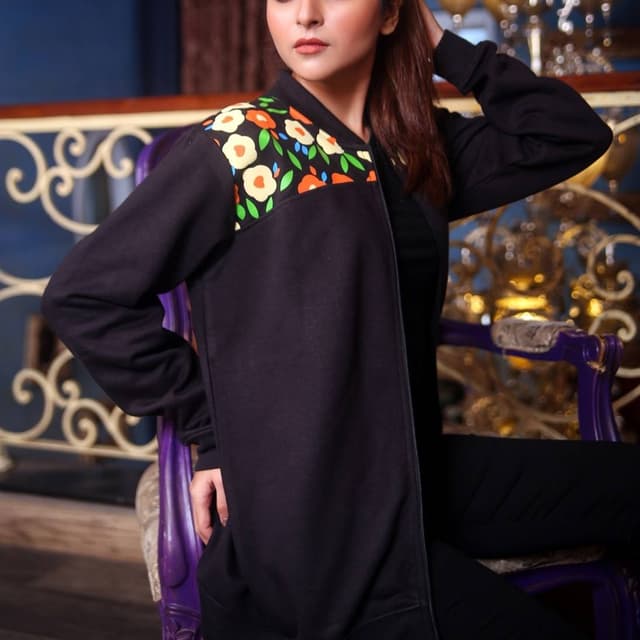 BLK FLORAL PRINT YOKE JACKET spd 637